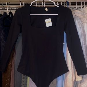 square neck black bodysuit